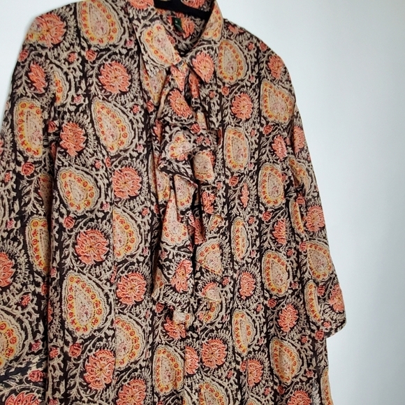 Lauren Ralph Lauren Paisley Print Ruffle Blouse Size 1X Button Front Shirt Femme - Picture 4 of 13